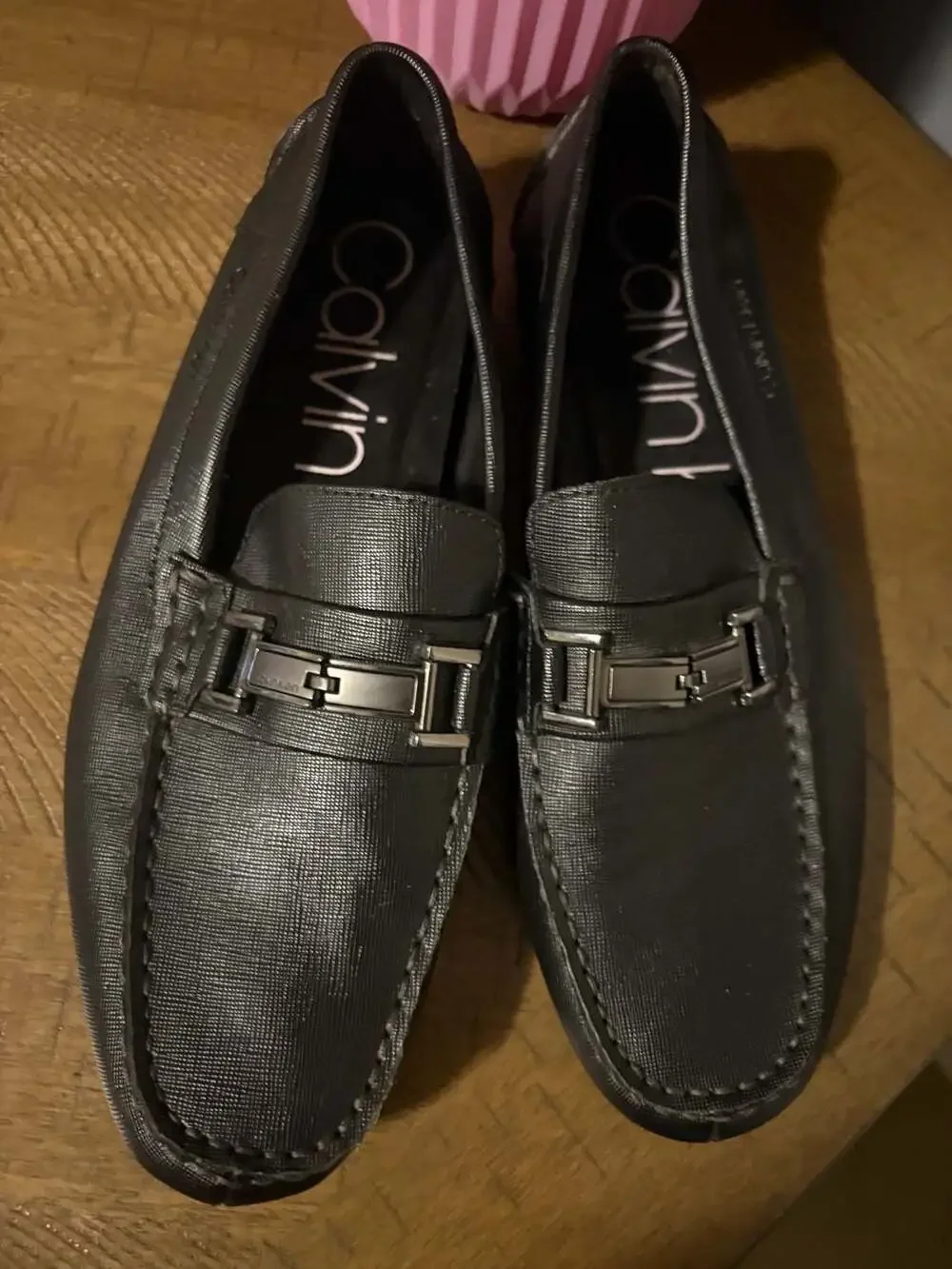 Calvin Klein Mens Black Magnus Logo Metal Bit Driving Loafer Shoes Size 8